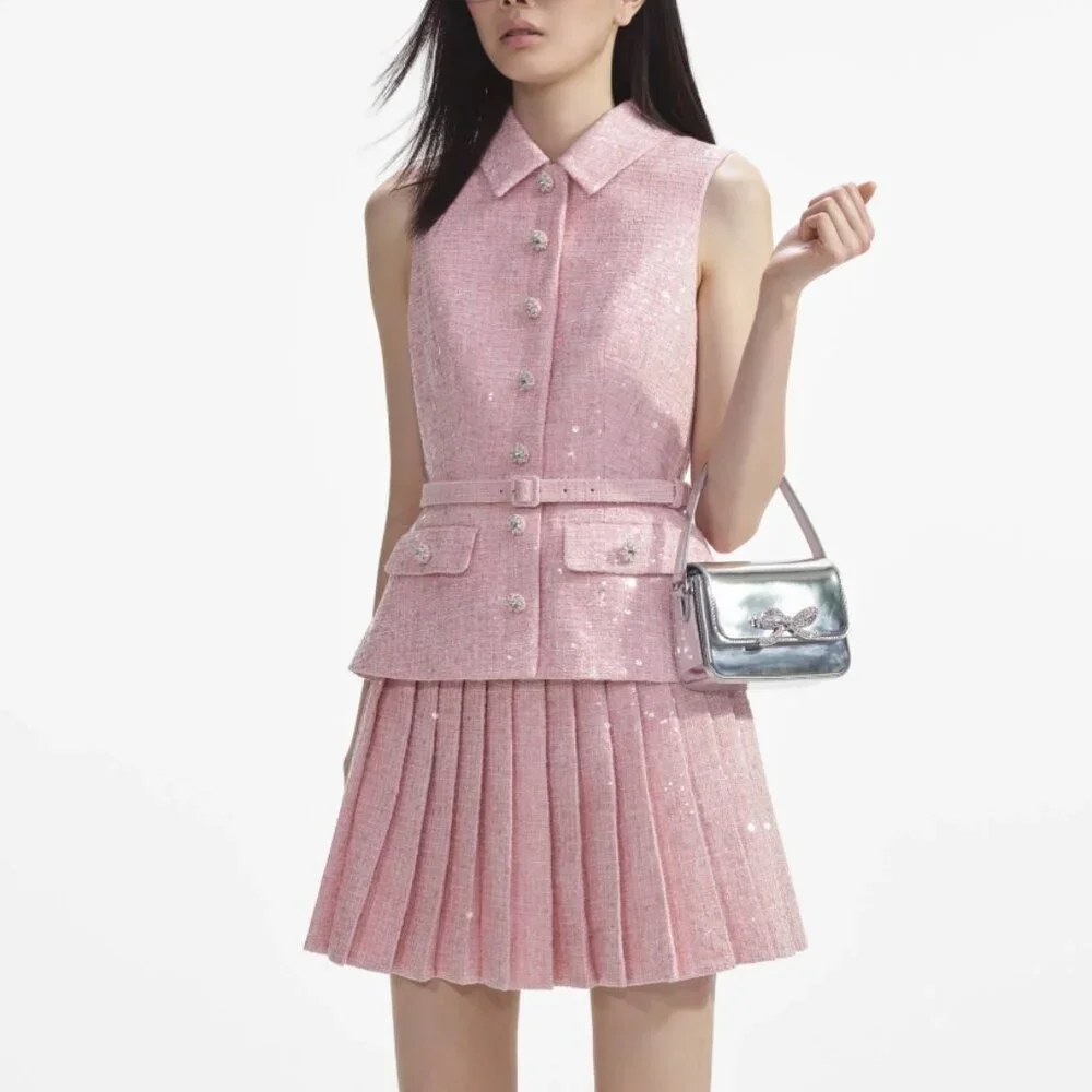 Self Portrait Pink Boucle Tailored Mini Dress US 4 - Picture 3 of 15